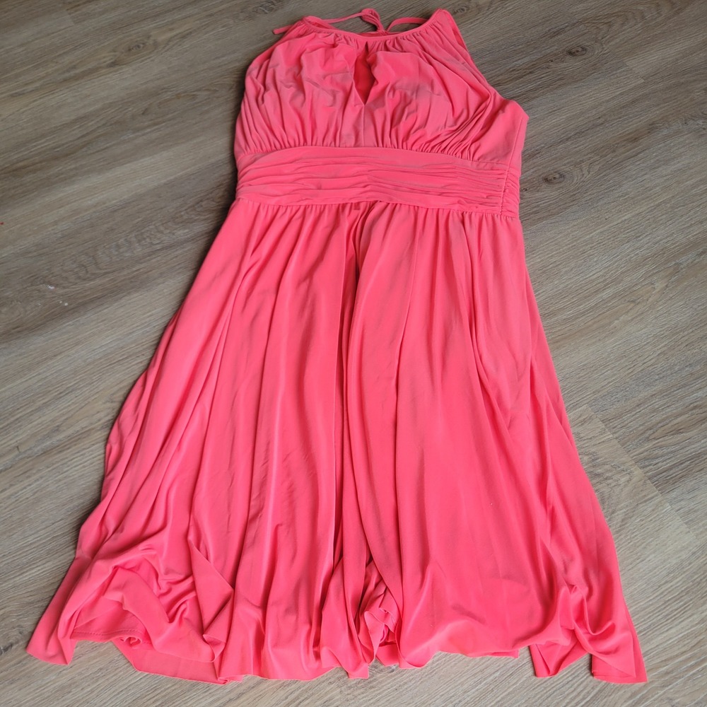Jessica Howard Women Dress 6 Coral Pink Polyester Cocktail Wedding Guest Halter